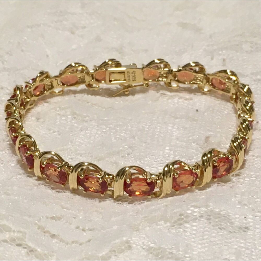 QVC Diamonique Bracelet Sterling Silver 925 Gold Rosey Red Tennis 8"